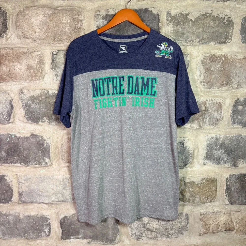 ProEdge Notre Dame Fightin Irish Mens XL Colorblock T-Shirt Navy Gray NCAA Tee
